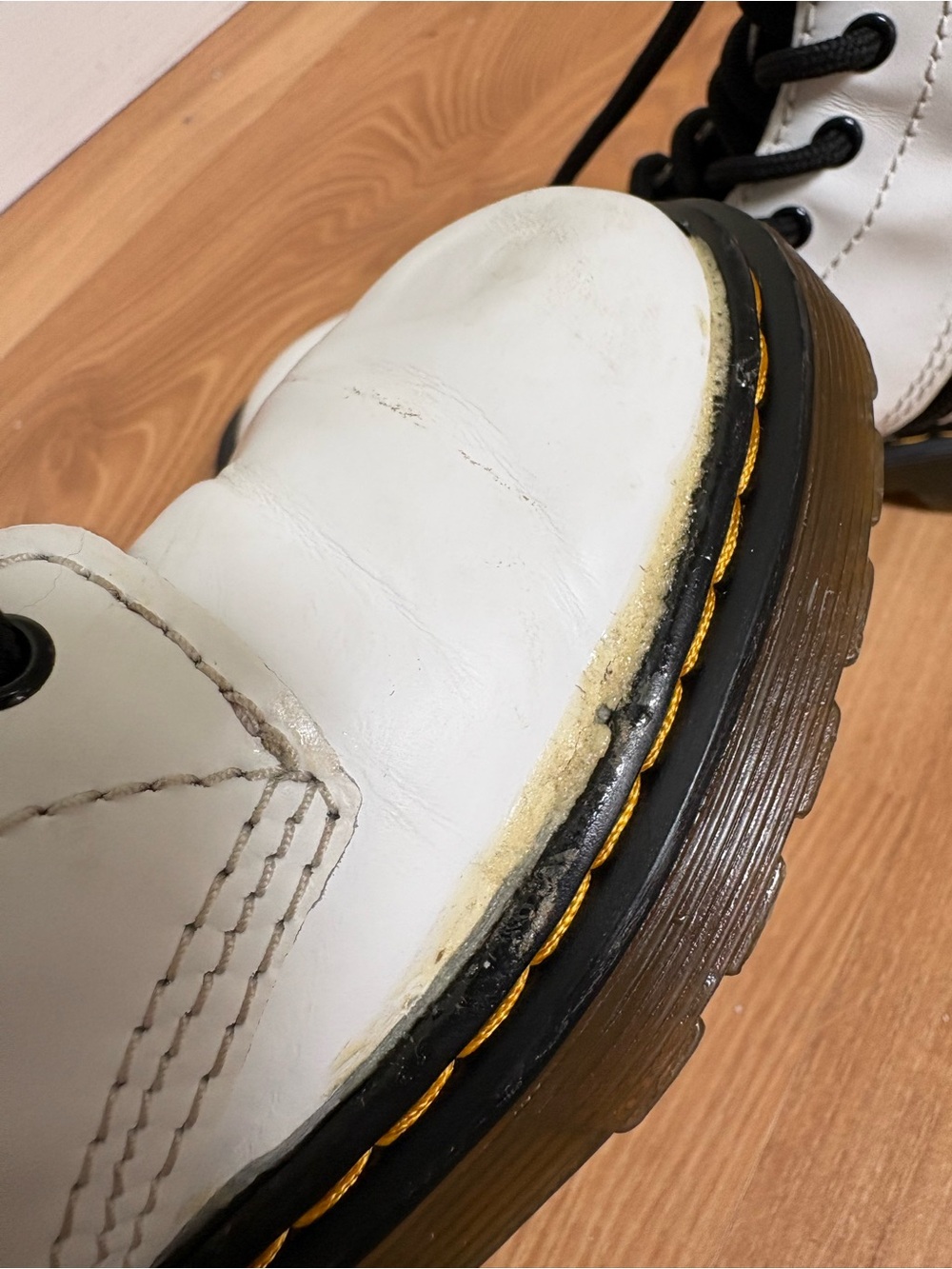 Dr. Martens White Lace-Up Kids Combat Boots with Black Trim - Picture 9 of 12